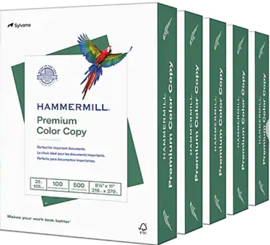 COPY PAPER, PREMIUM COLOR, HAMMERMILL, 8.5" X 11", 28 LBS, 100 BRIGHTNESS, 2500 SHEETS/CT THUMBNAIL